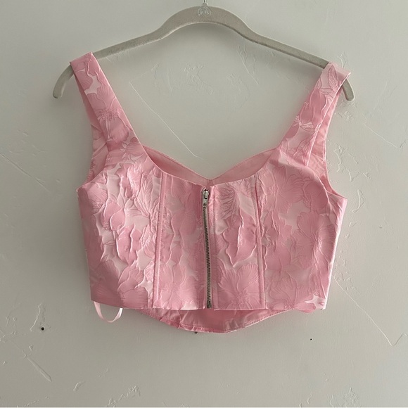 NWT Altar’d State Mirabel Satin Jacquard Crop Bustier Corset Top Size XS Pink - Picture 4 of 16